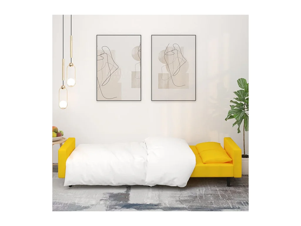 Canapé-lit à 2 places avec deux oreillers Jaune Velours