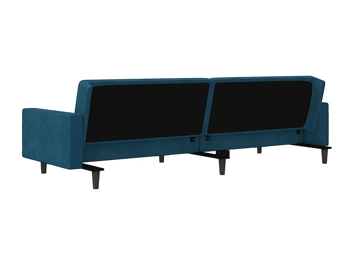 Canapé-lit à 2 places avec deux oreillers bleu velours