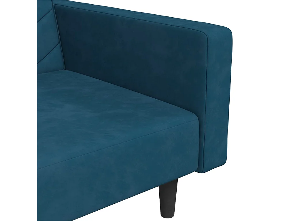 Canapé-lit à 2 places avec deux oreillers bleu velours