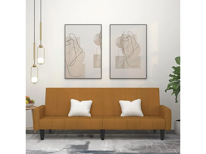 Sofá-cama de 2 lugares veludo castanho