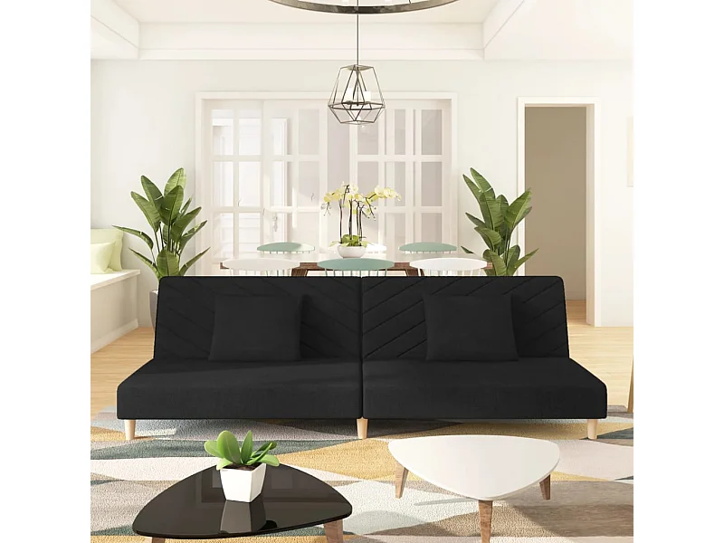 Sofá cama de 2 plazas con dos almohadas tela negro