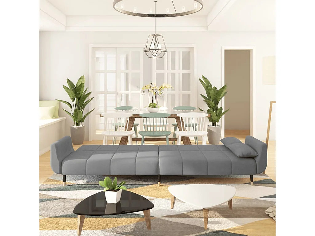 Sofá cama de 2 plazas con dos almohadas terciopelo gris claro