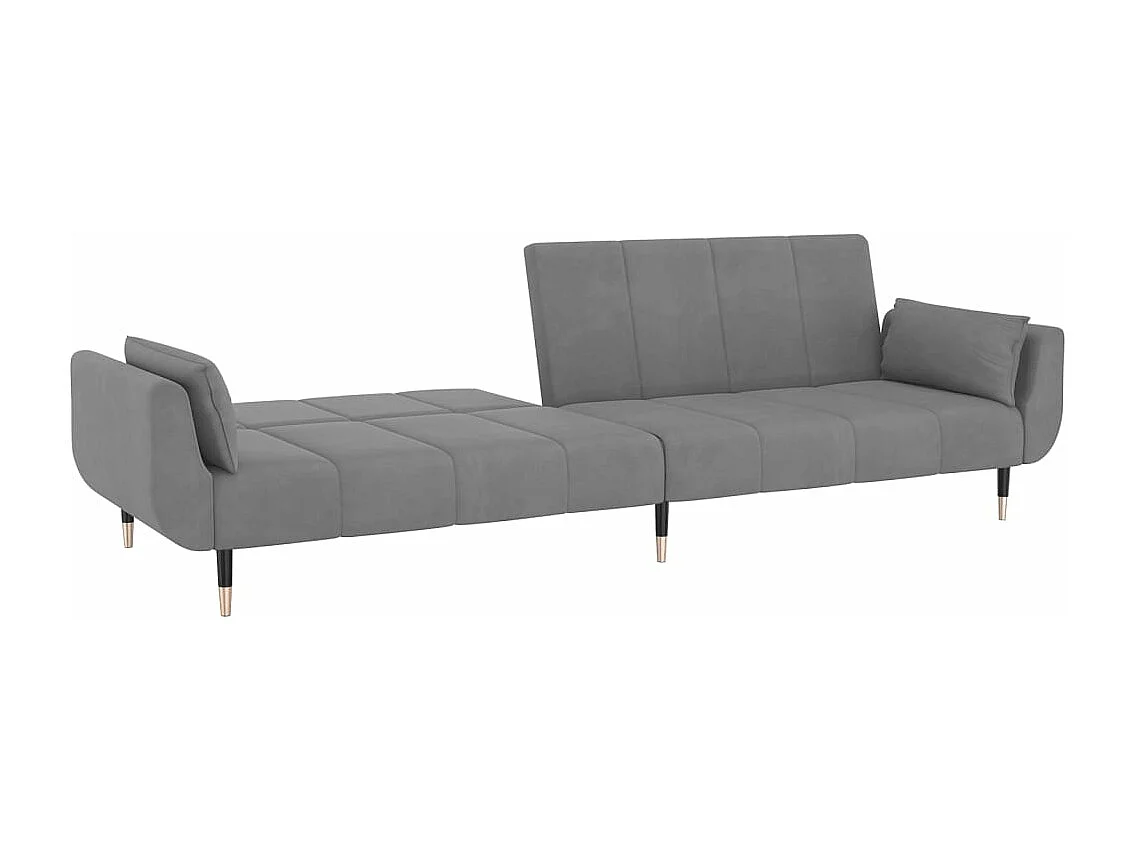 Sofá cama de 2 plazas con dos almohadas terciopelo gris claro