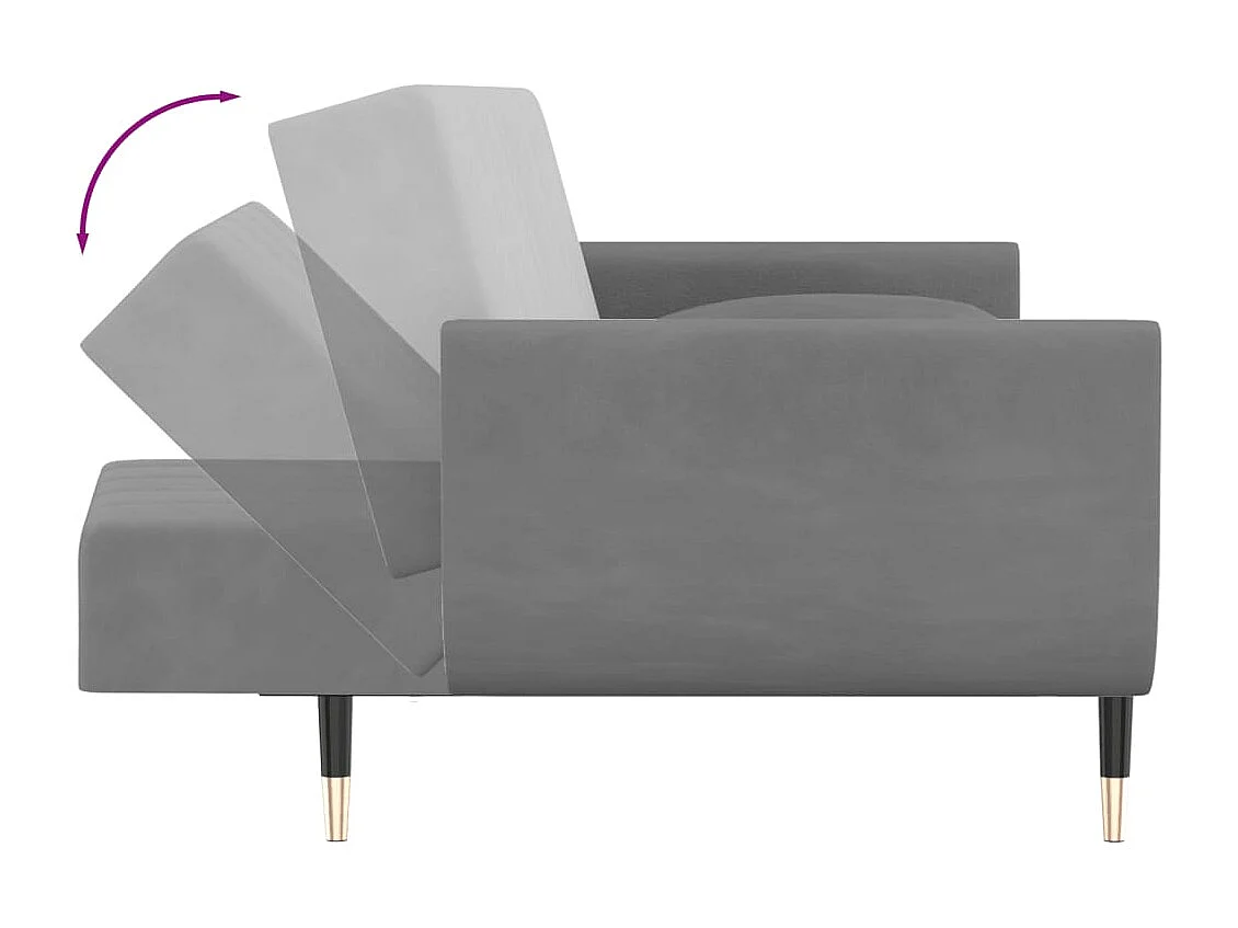 Sofá cama de 2 plazas con dos almohadas terciopelo gris claro