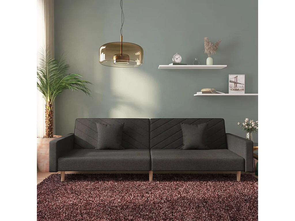 Sofá cama de 2 plazas con dos almohadas tela negro