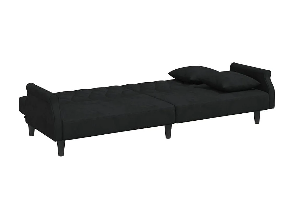 Slaapbank 2-zits met kussens en voetenbank fluweel zwart
