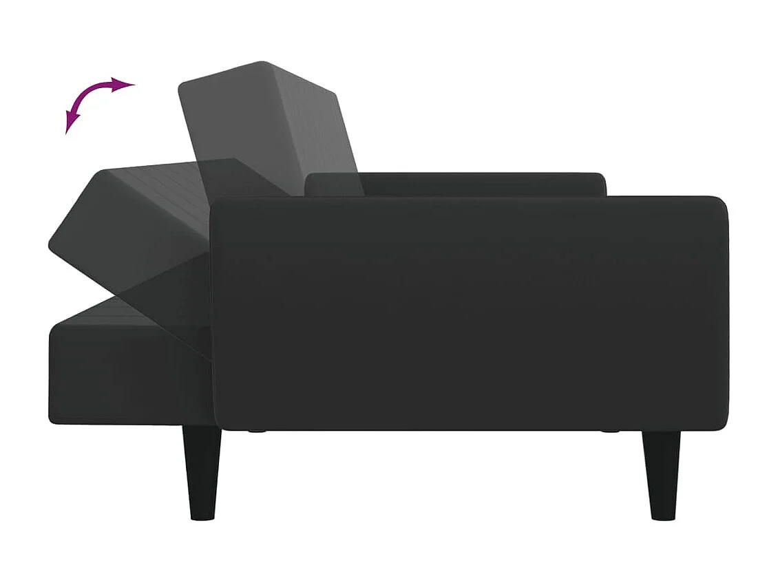 Sofá-cama 2 lugares c/ apoio de pés veludo preto