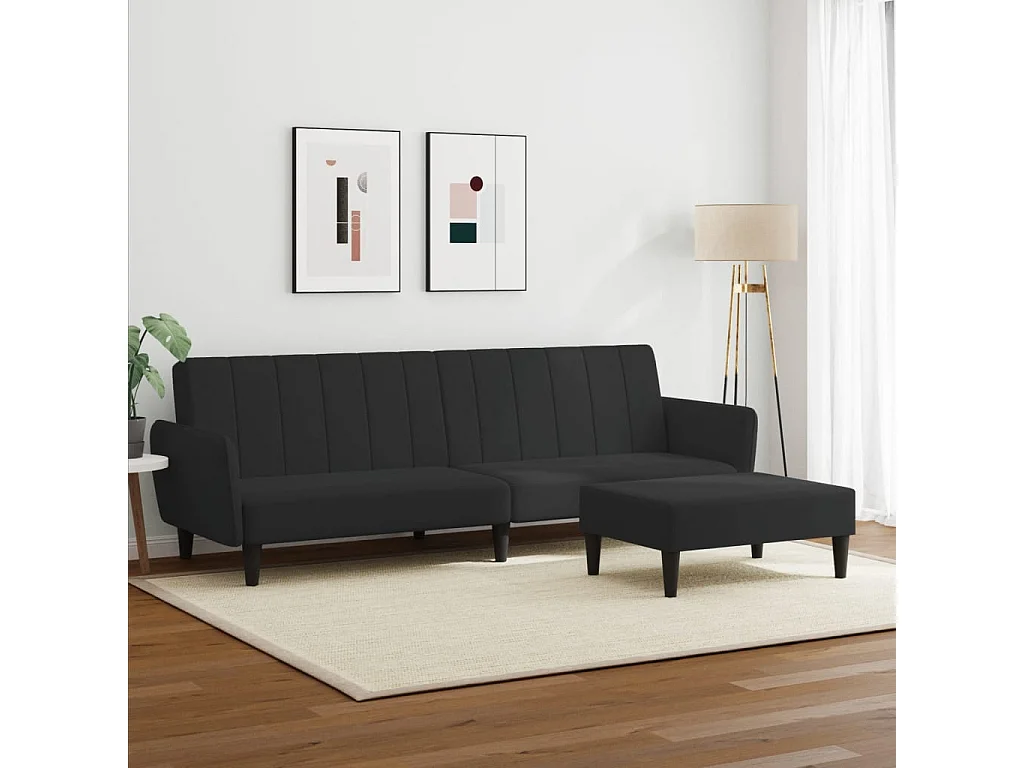 Sofá-cama 2 lugares c/ apoio de pés veludo preto