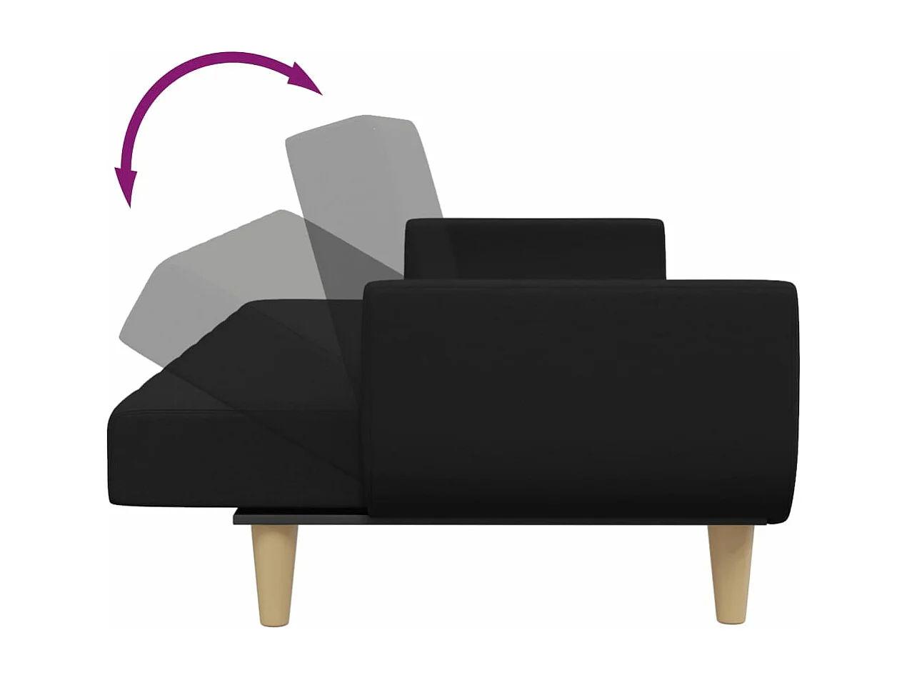 Canapé-lit à 2 places avec repose-pied noir tissu