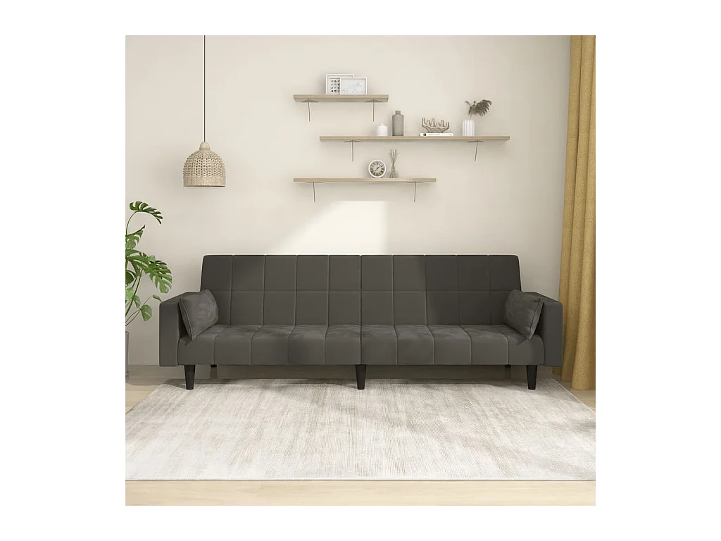 Sofá-cama 2 lugares com duas almofadas veludo cinzento-escuro