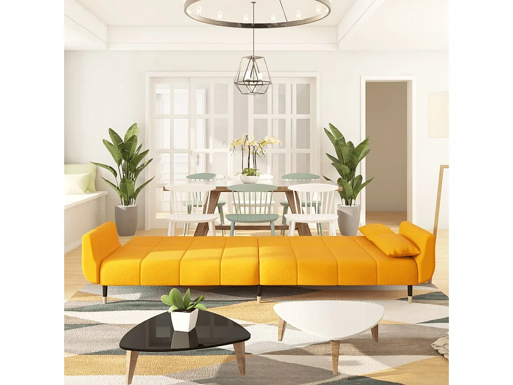 Canapé-lit à 2 places avec deux oreillers Jaune Velours