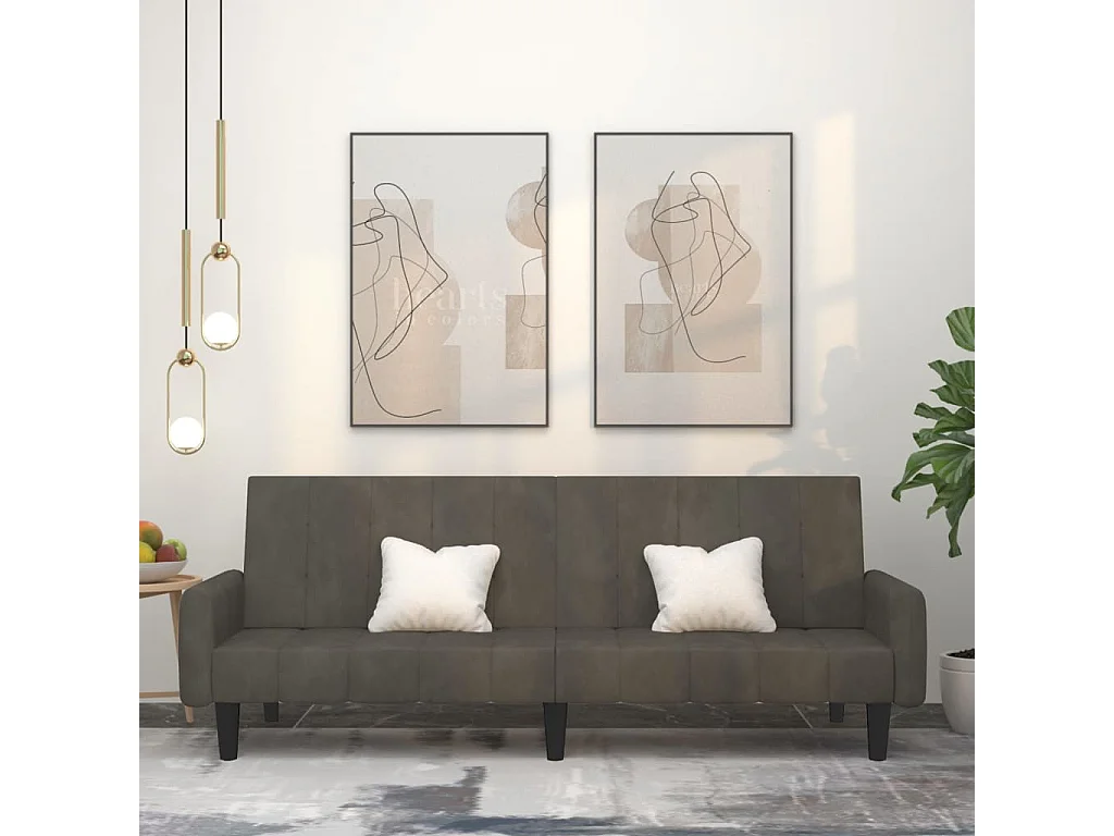 Sofá-cama de 2 lugares veludo cinzento-escuro