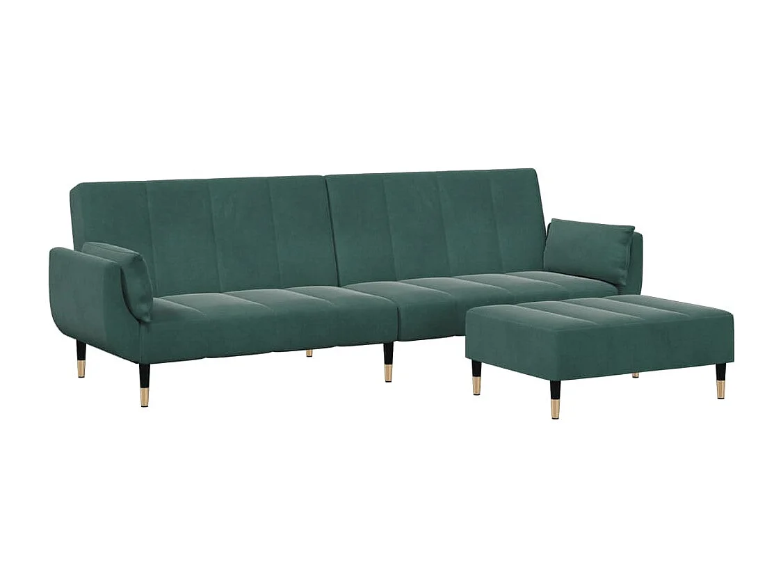 Sofá cama de 2 plazas con taburete terciopelo verde oscuro