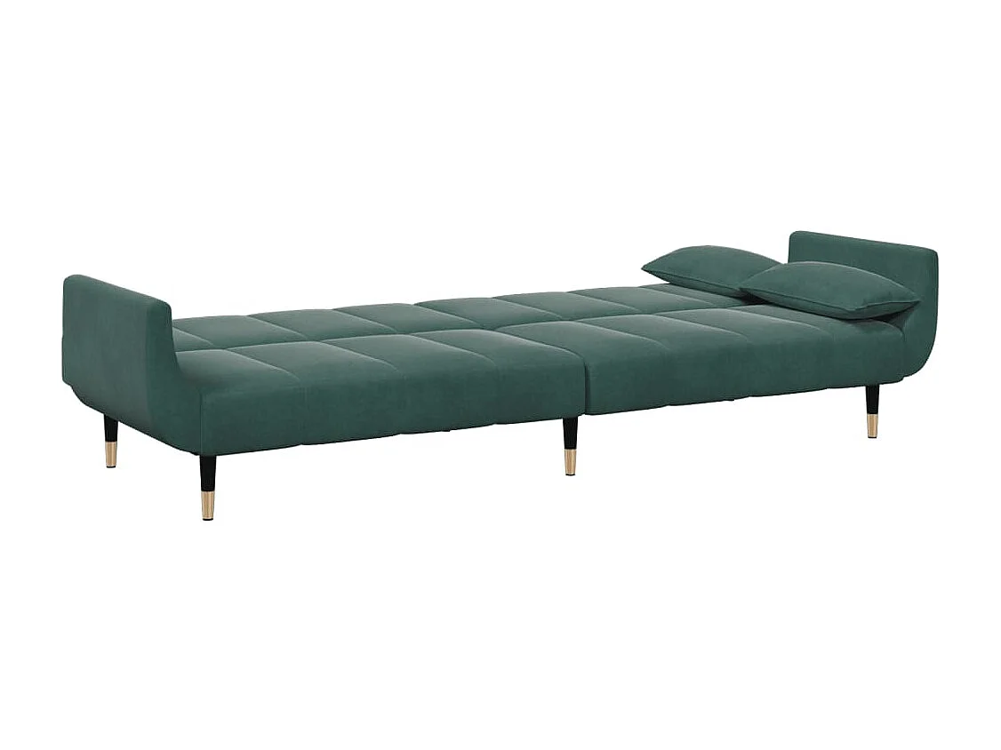 Sofá cama de 2 plazas con taburete terciopelo verde oscuro