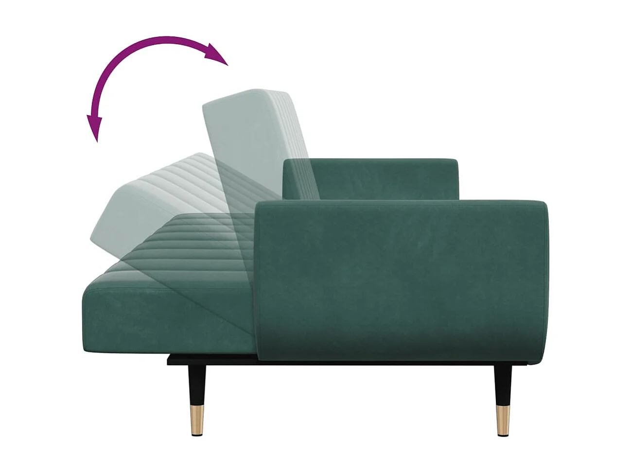 Sofá cama de 2 plazas con taburete terciopelo verde oscuro