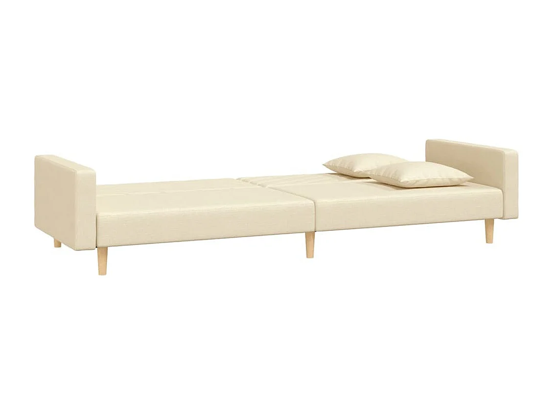 Slaapbank 2-zits met 2 kussens stof crèmekleurig