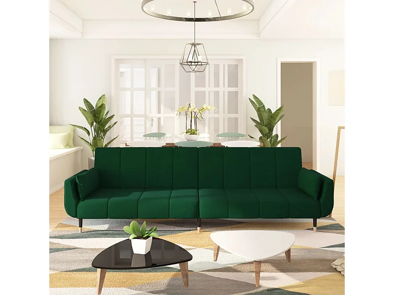 Sofá cama de 2 plazas con dos cojines terciopelo verde oscuro