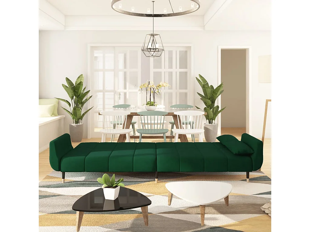 Canapé-lit à 2 places avec deux oreillers Vert foncé Velours