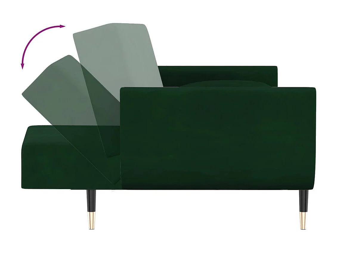 Canapé-lit à 2 places avec deux oreillers Vert foncé Velours