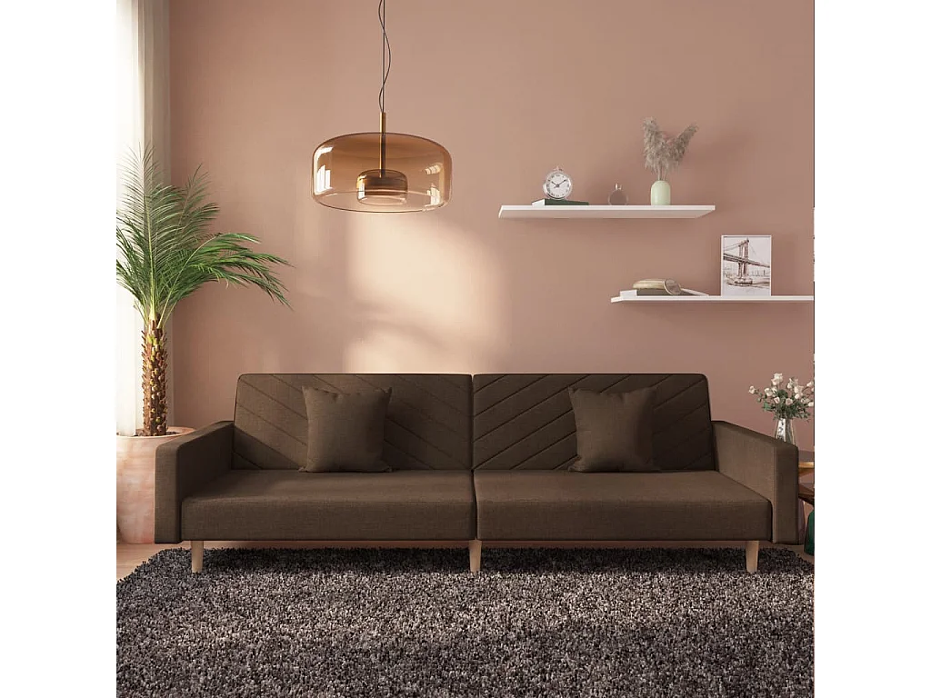 Sofá cama de 2 plazas con dos almohadas tela marrón