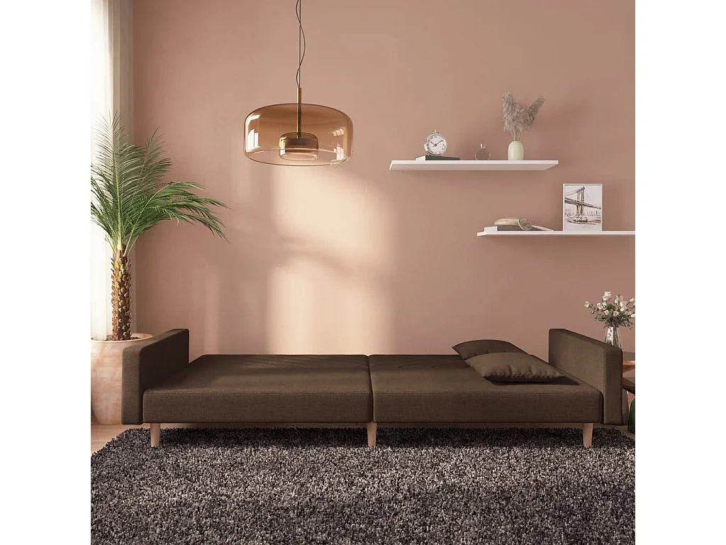 Sofá cama de 2 plazas con dos almohadas tela marrón