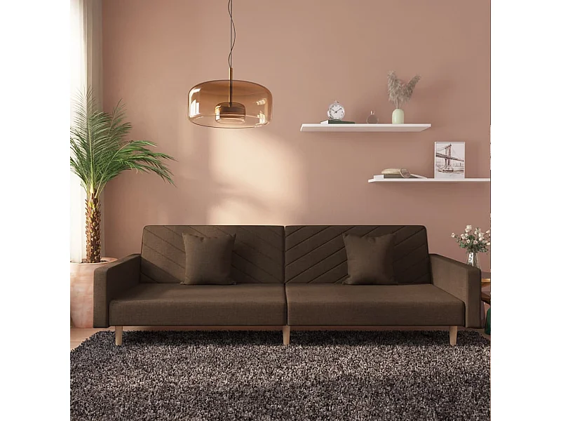 Sofá cama de 2 plazas con dos almohadas tela marrón