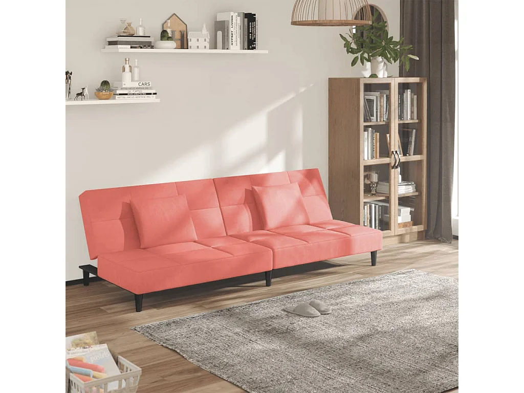 Canapé-lit à 2 places avec deux oreillers Rose Velours