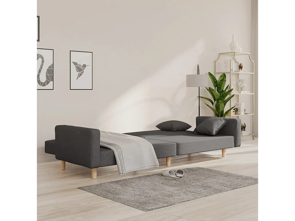 Sofá cama de 2 plazas con dos almohadas tela gris oscuro