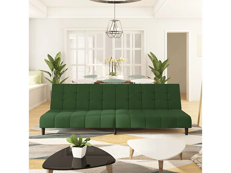 Sofá-cama de 2 lugares veludo verde-escuro