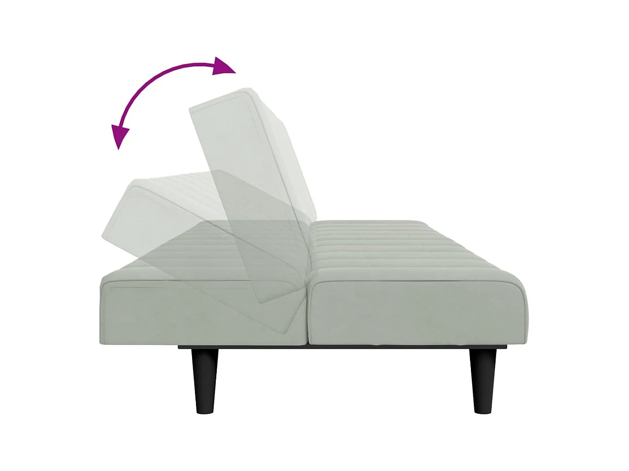 Canapé-lit à 2 places avec repose-pied gris clair velours