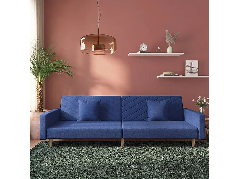 Sofá cama de 2 plazas con dos almohadas tela azul