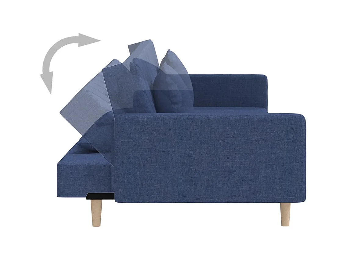 Canapé-lit à 2 places avec deux oreillers bleu tissu