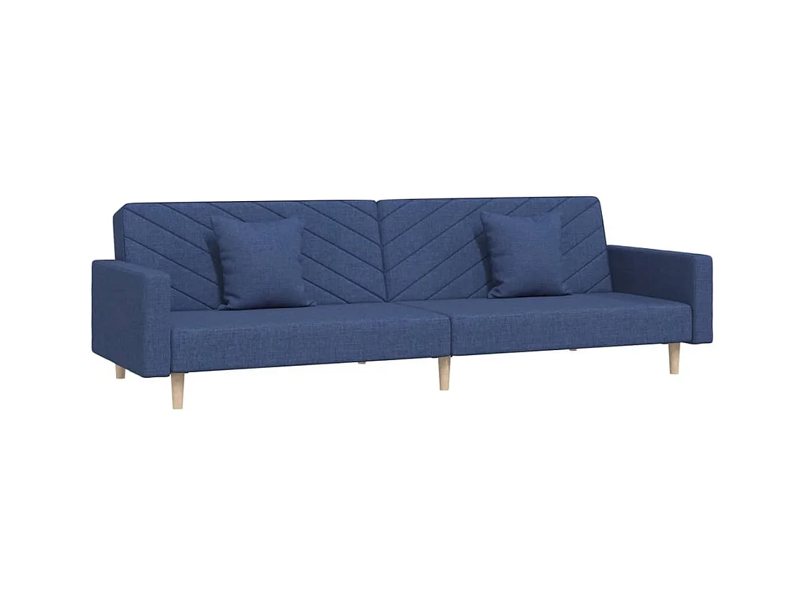 Canapé-lit à 2 places avec deux oreillers bleu tissu