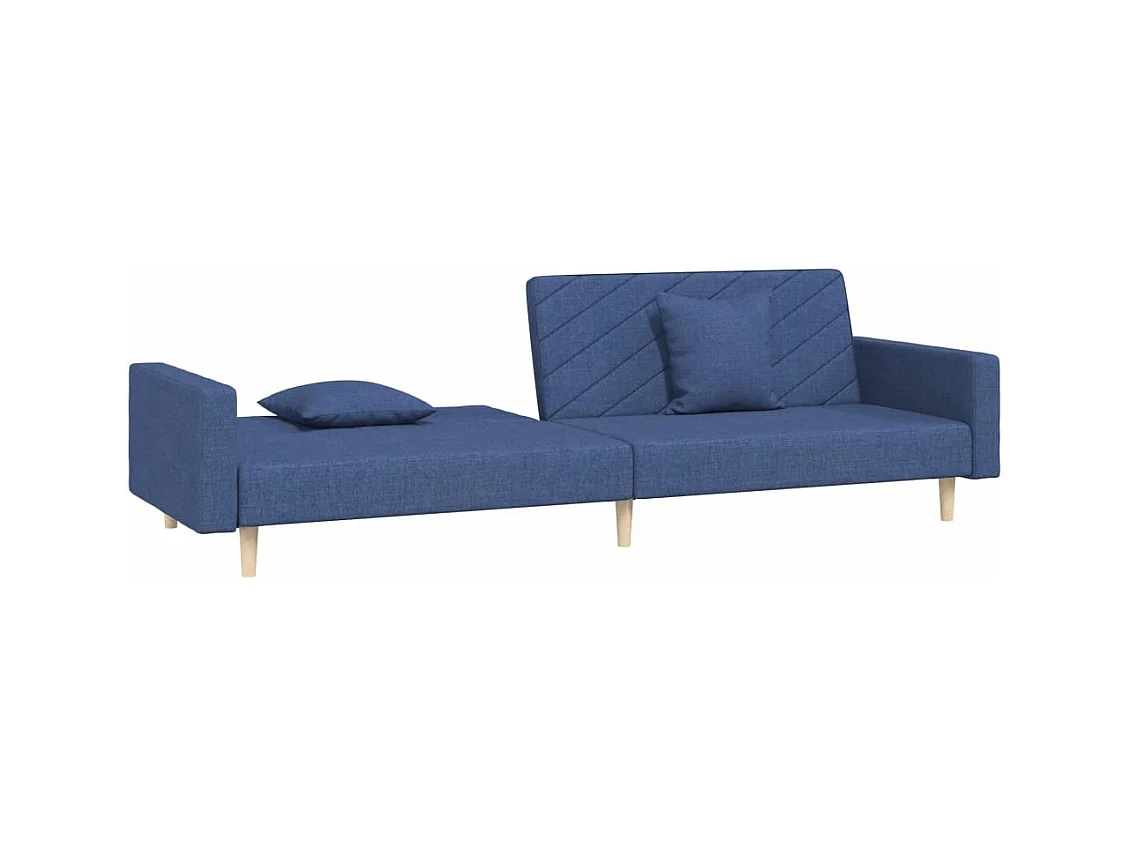 Canapé-lit à 2 places avec deux oreillers bleu tissu
