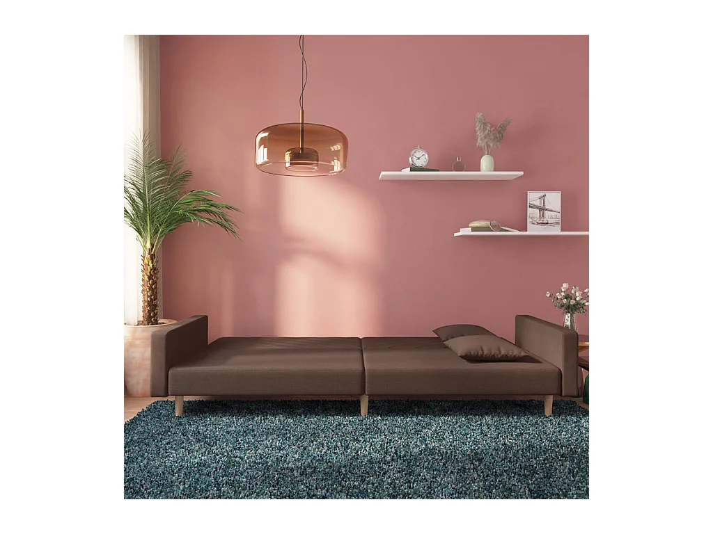 Canapé-lit à 2 places avec deux oreillers taupe tissu