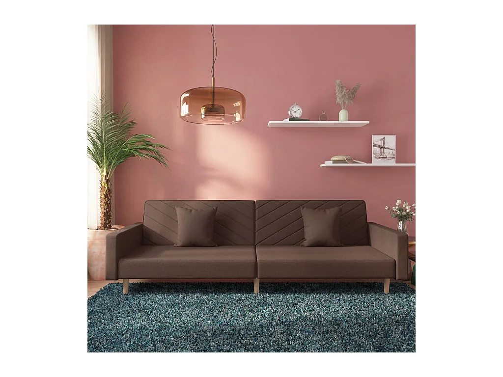 Canapé-lit à 2 places avec deux oreillers taupe tissu
