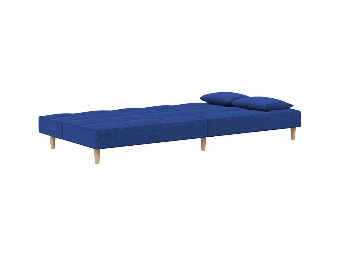 Canapé-lit à 2 places avec deux oreillers bleu tissu