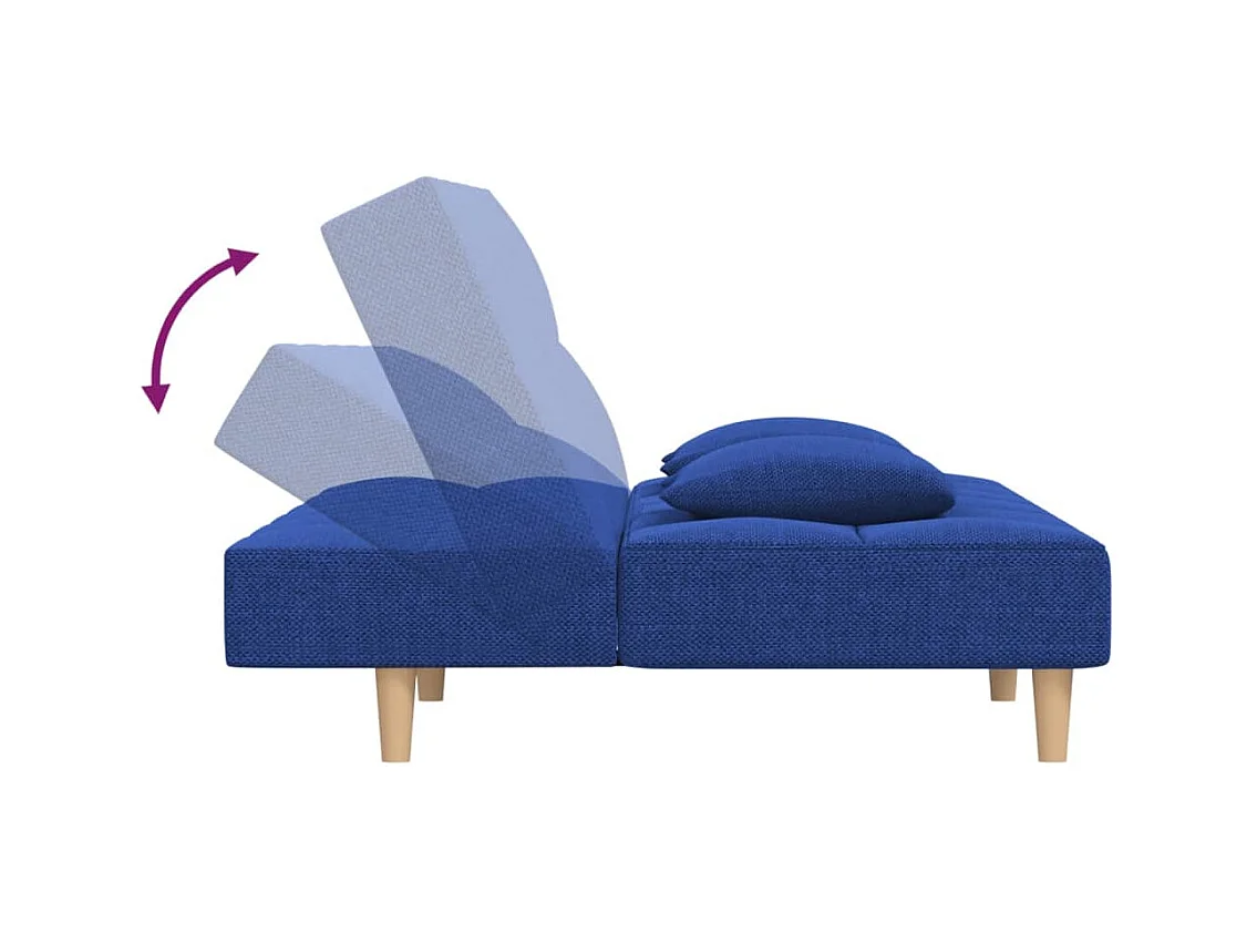 Canapé-lit à 2 places avec deux oreillers bleu tissu