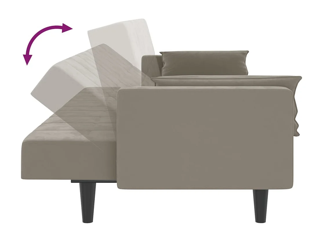 Canapé-lit à 2 places avec deux oreillers Gris clair Velours