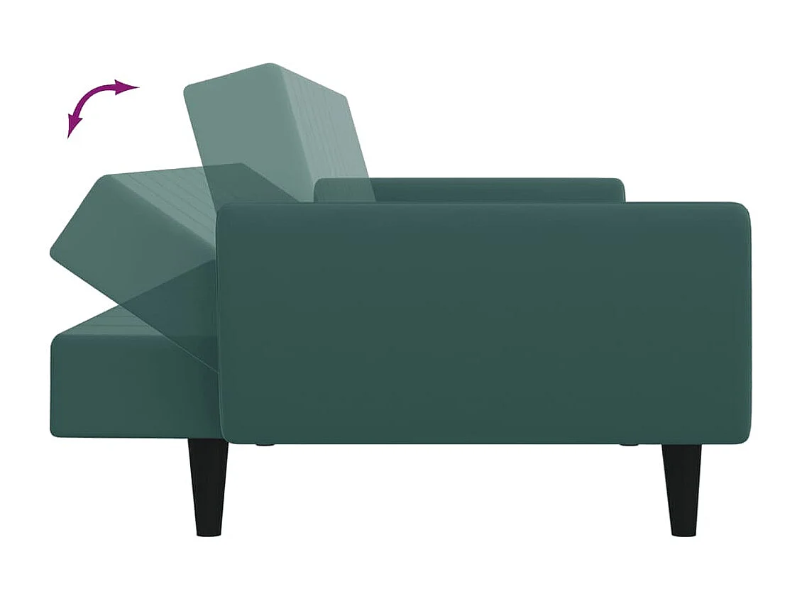 Canapé-lit à 2 places avec repose-pied vert foncé velours
