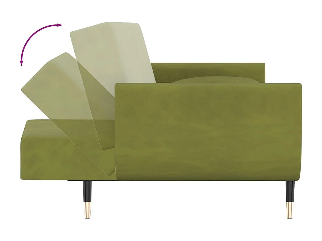 Canapé-lit à 2 places avec deux oreillers Vert clair Velours