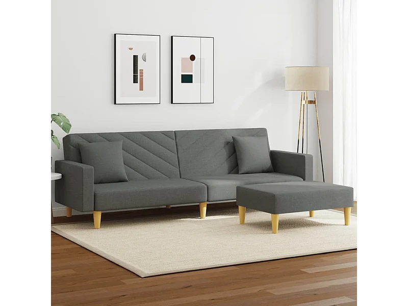 Sofá-cama 2 lugares c/ almofadas/apoio pés tecido cinza-escuro