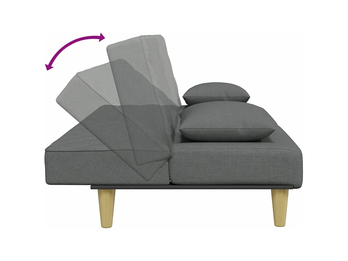 Canapé-lit à 2 places avec oreillers et repose-pied gris foncé