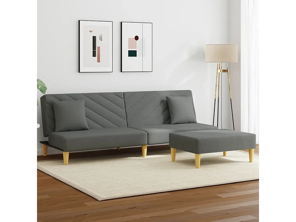 Canapé-lit à 2 places avec oreillers et repose-pied gris foncé