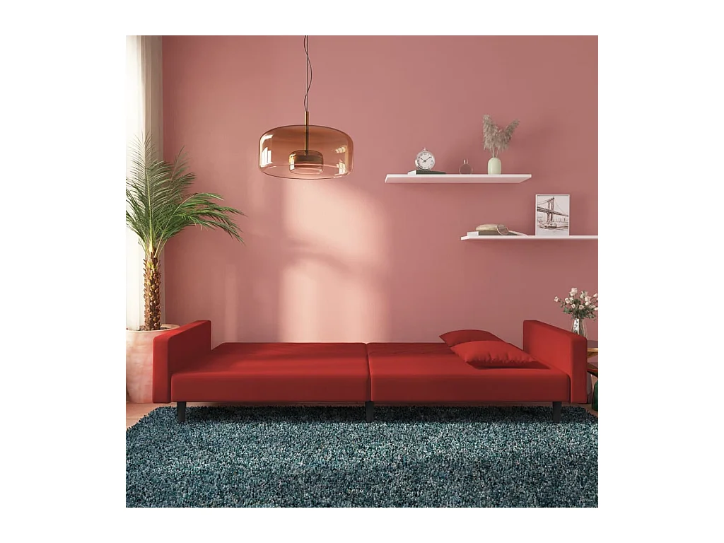 Canapé-lit à 2 places et deux oreillers Rouge bordeaux Velours