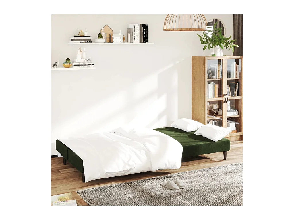 Canapé-lit à 2 places vert foncé velours