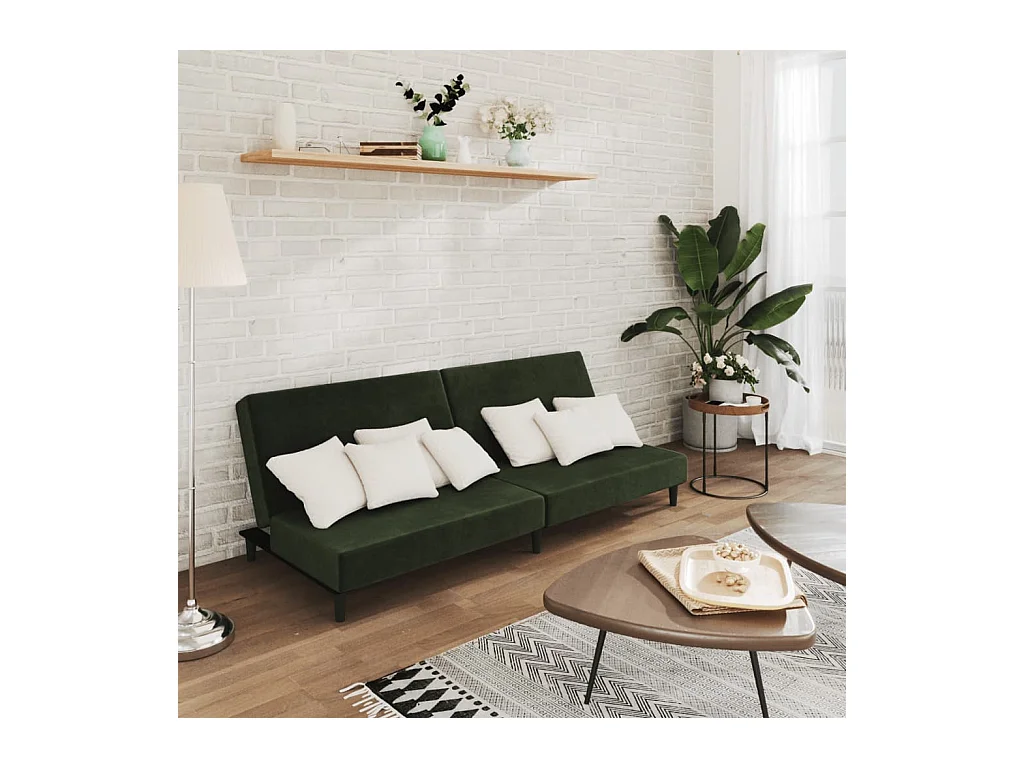 Canapé-lit à 2 places vert foncé velours