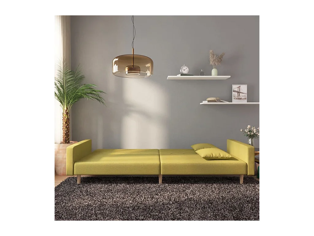 Canapé-lit à 2 places avec deux oreillers Vert Tissu