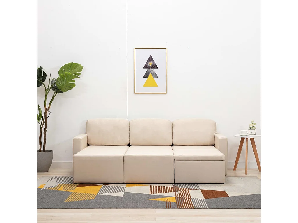 Slaapbank driezits modulair stof crème