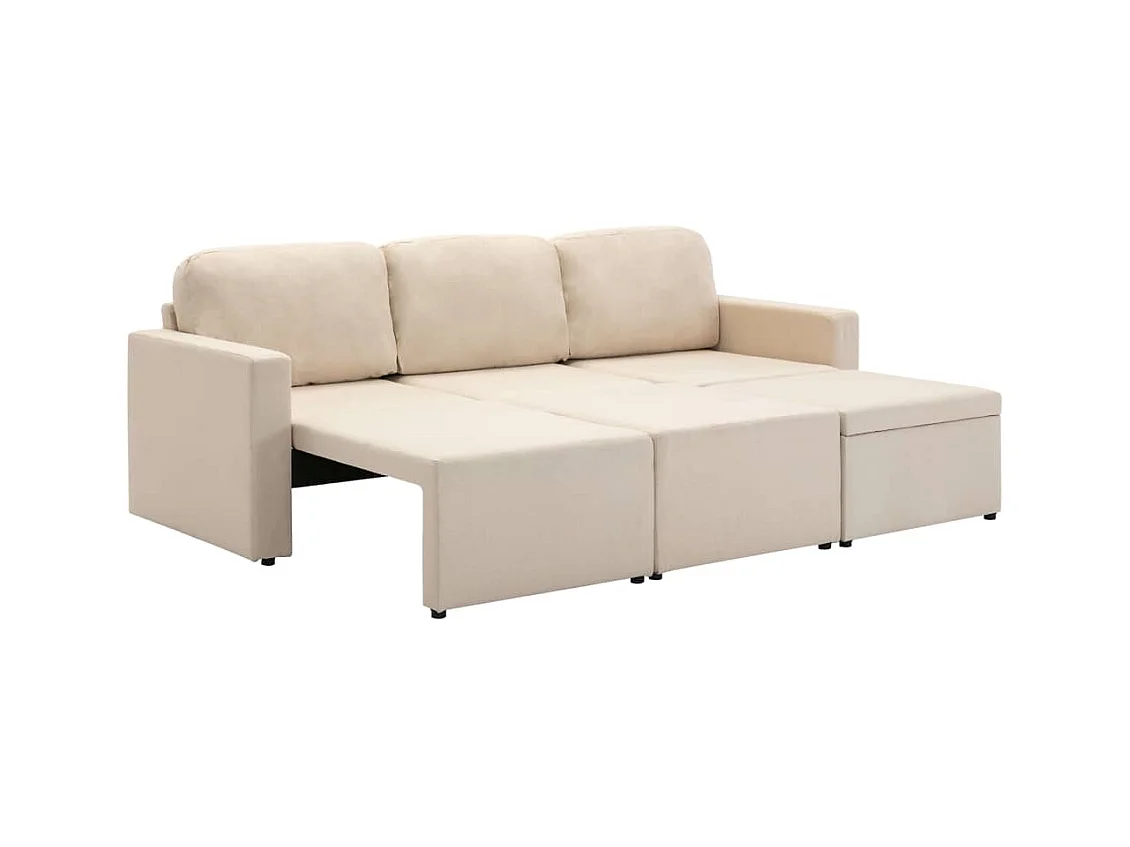 Canapé-lit modulaire 3 places Crème Tissu